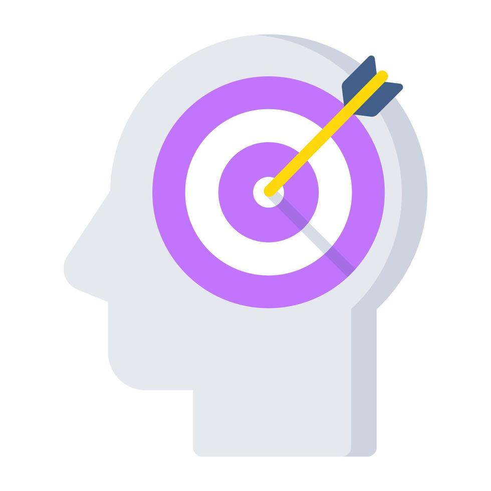 Dartboard inside brain, icon of mind target vector