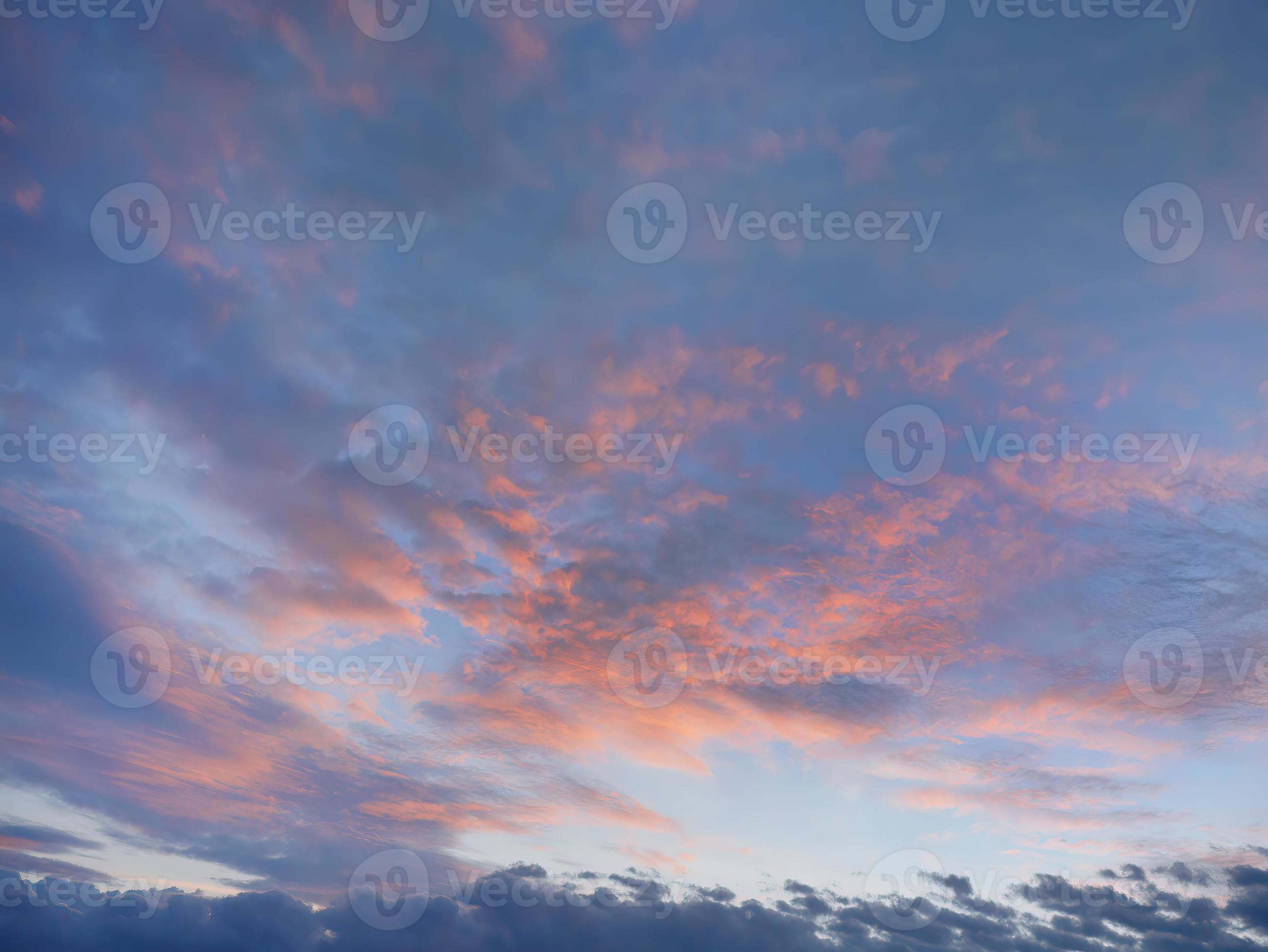 Two tone Pastel color sky, blue and orange, streaky clouds, romantic mood in the evening dawn