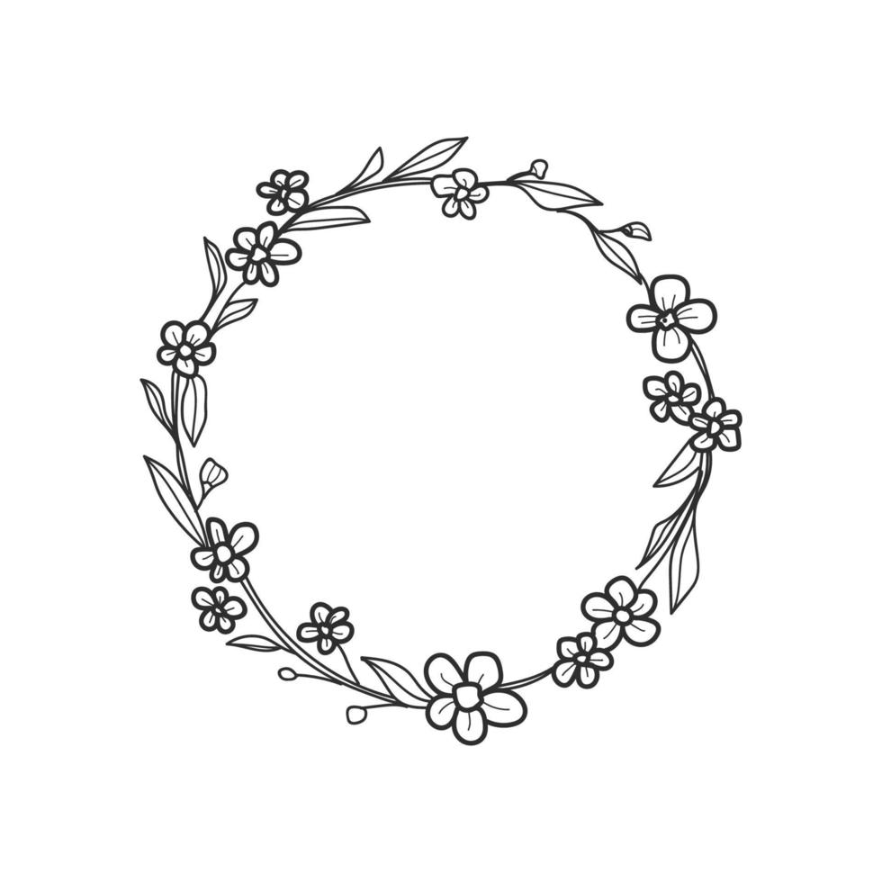 Set of Wreaths with leaves forming a circle, laurel wreath design element, simple hand drawn For wedding invitation, greeting card, flower isolated on white background. vector