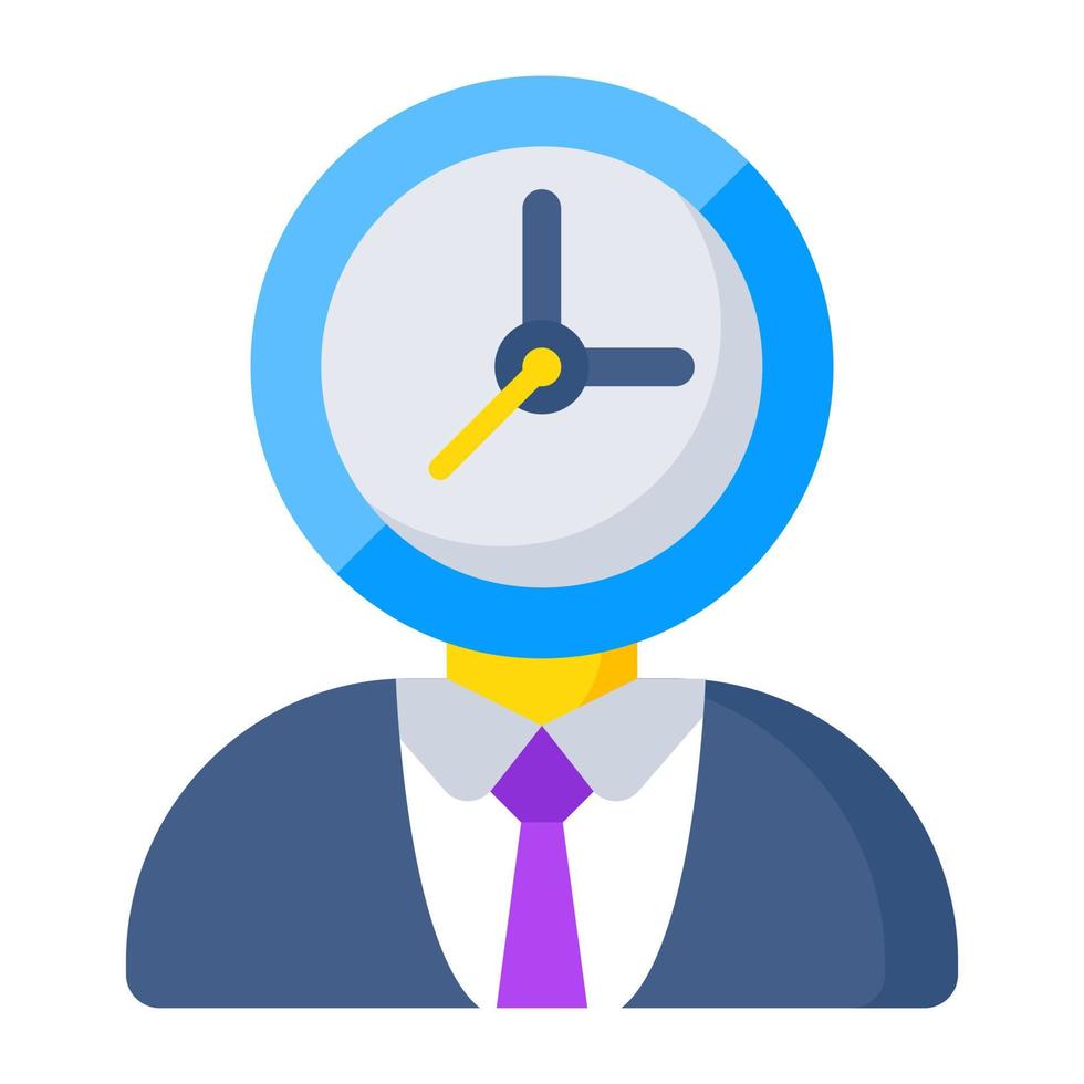 Clock over avatar head showcasing punctual person vector