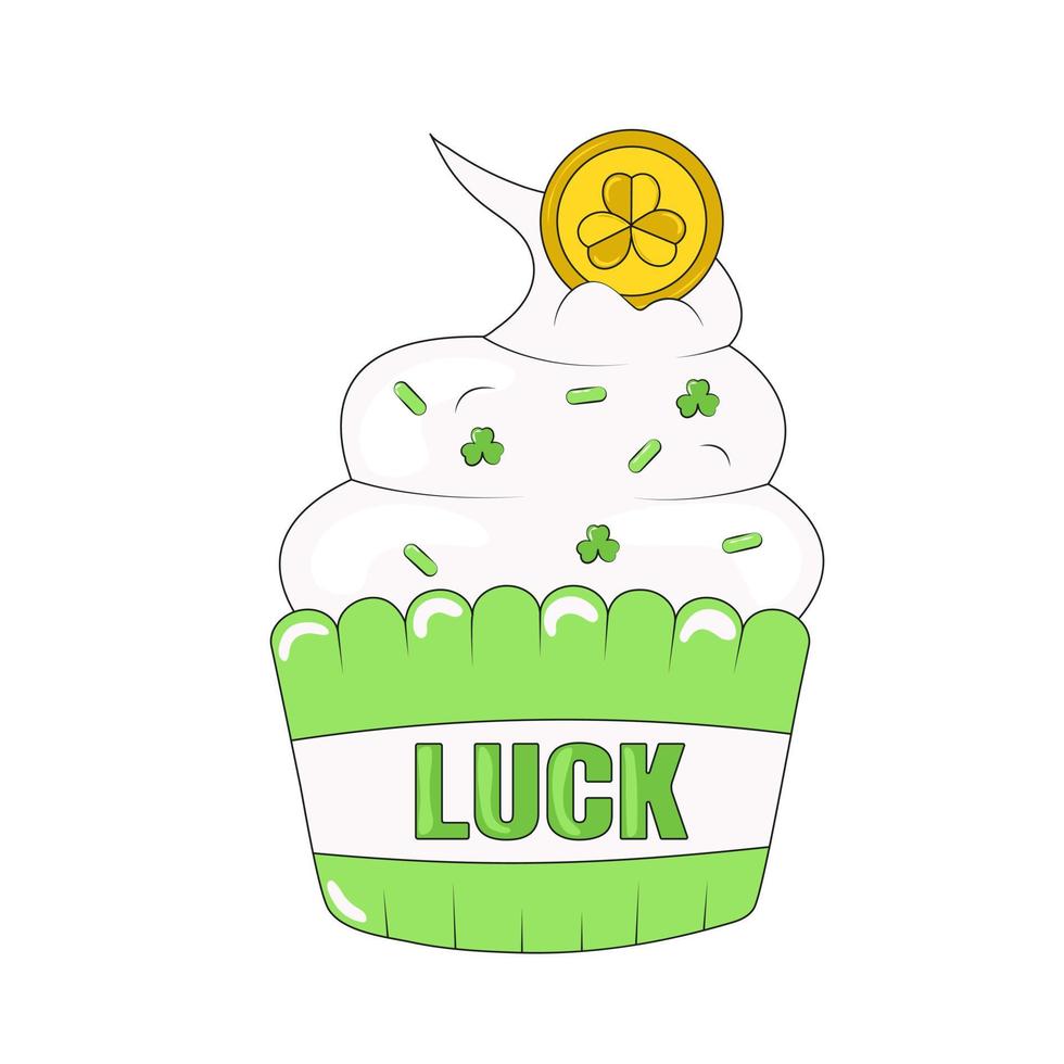 St Patricks Day Holiday Treat Lucky Cupcake Gold Coin vector