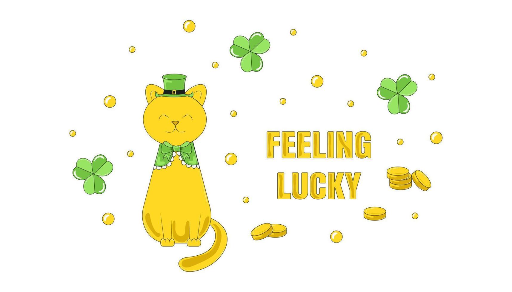 Cute Kitten in Leprechaun Costume and Hat Clover Around Feeling Lucky St Patricks Day Card vector