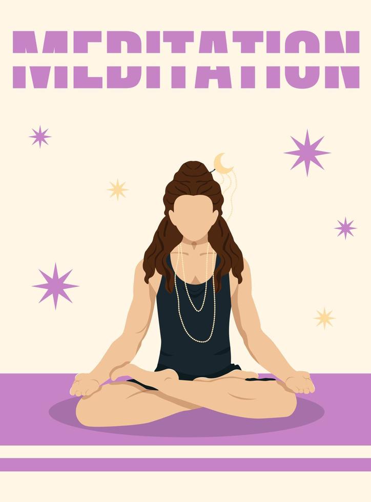 A Man in a Lotus Position with Long Hair MeditatesYoga Studio Poster vector