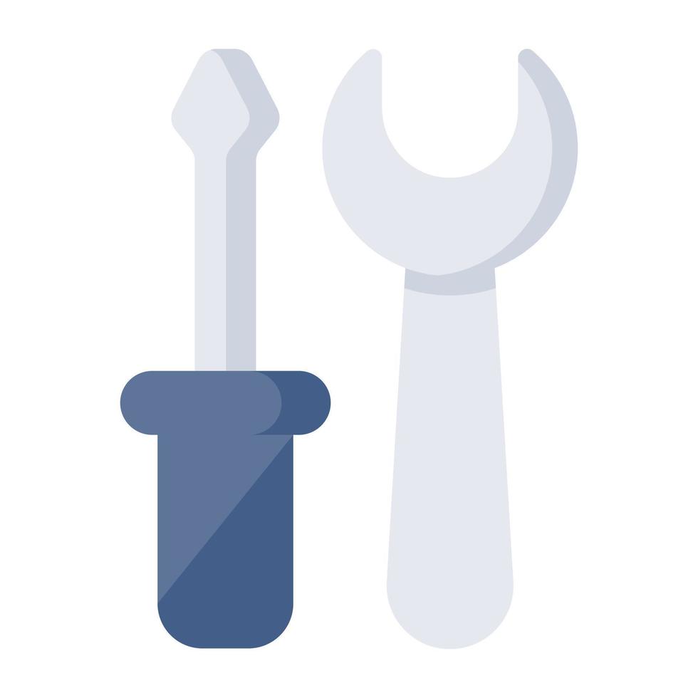 Wrench with screwdriver, icon of repair tools vector