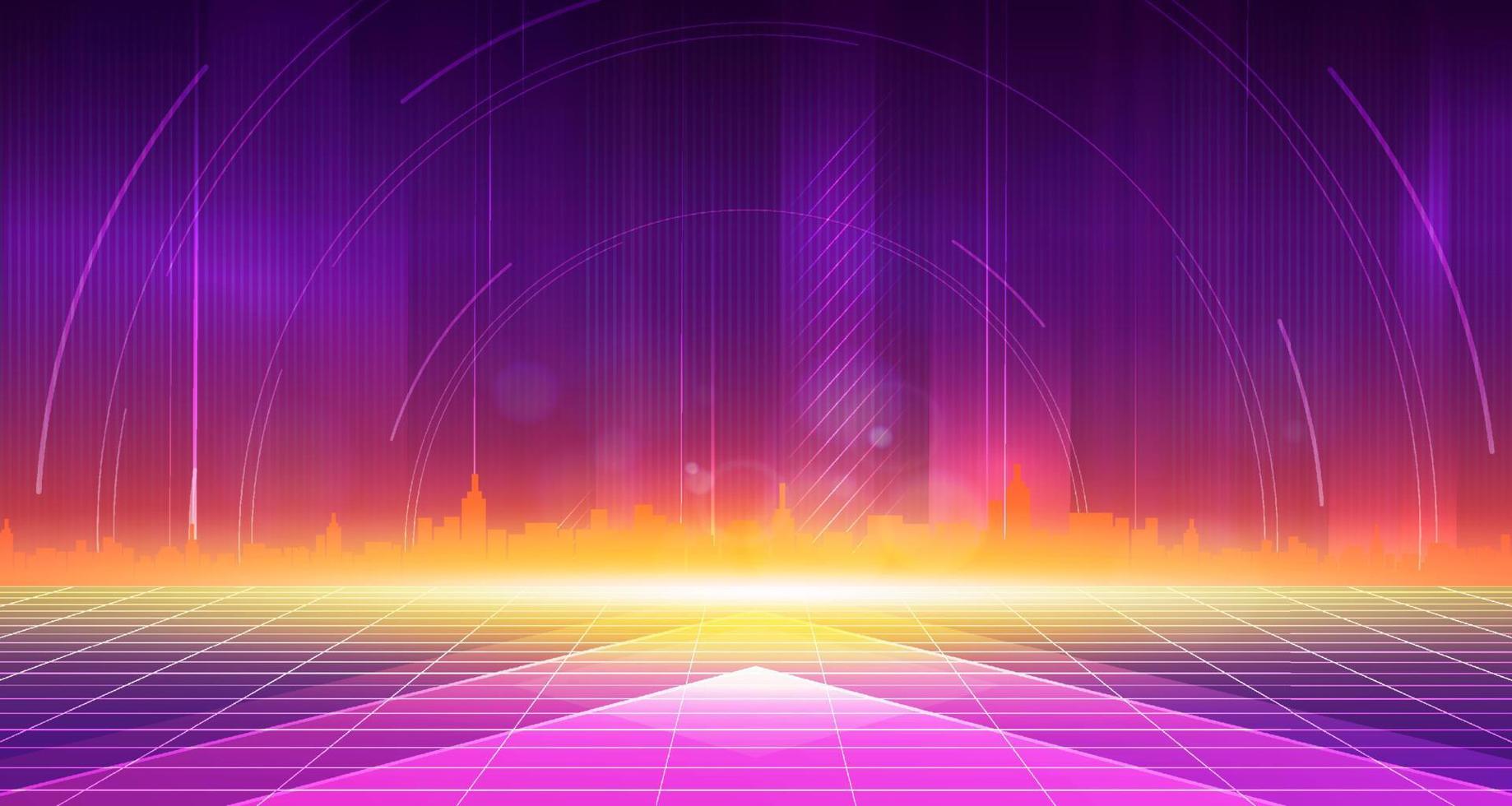 Digital technology city metaverse neon blue purple background, abstract cyber communication, innovation future cyberpunk metropolis tech, internet network connection, Ai big data, town illustration 3d vector