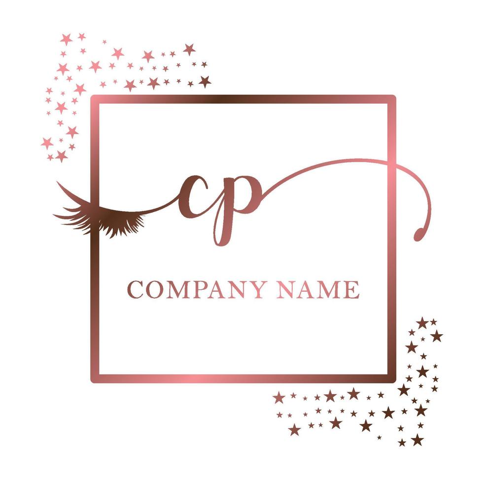 inicial logo cp escritura mujer pestaña maquillaje cosmético Boda moderno prima vector