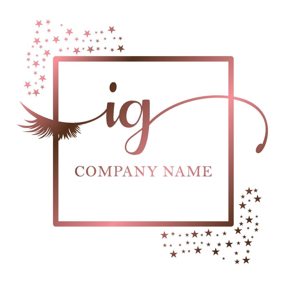 Initial logo IG handwriting women eyelash makeup cosmetic wedding modern premium vector