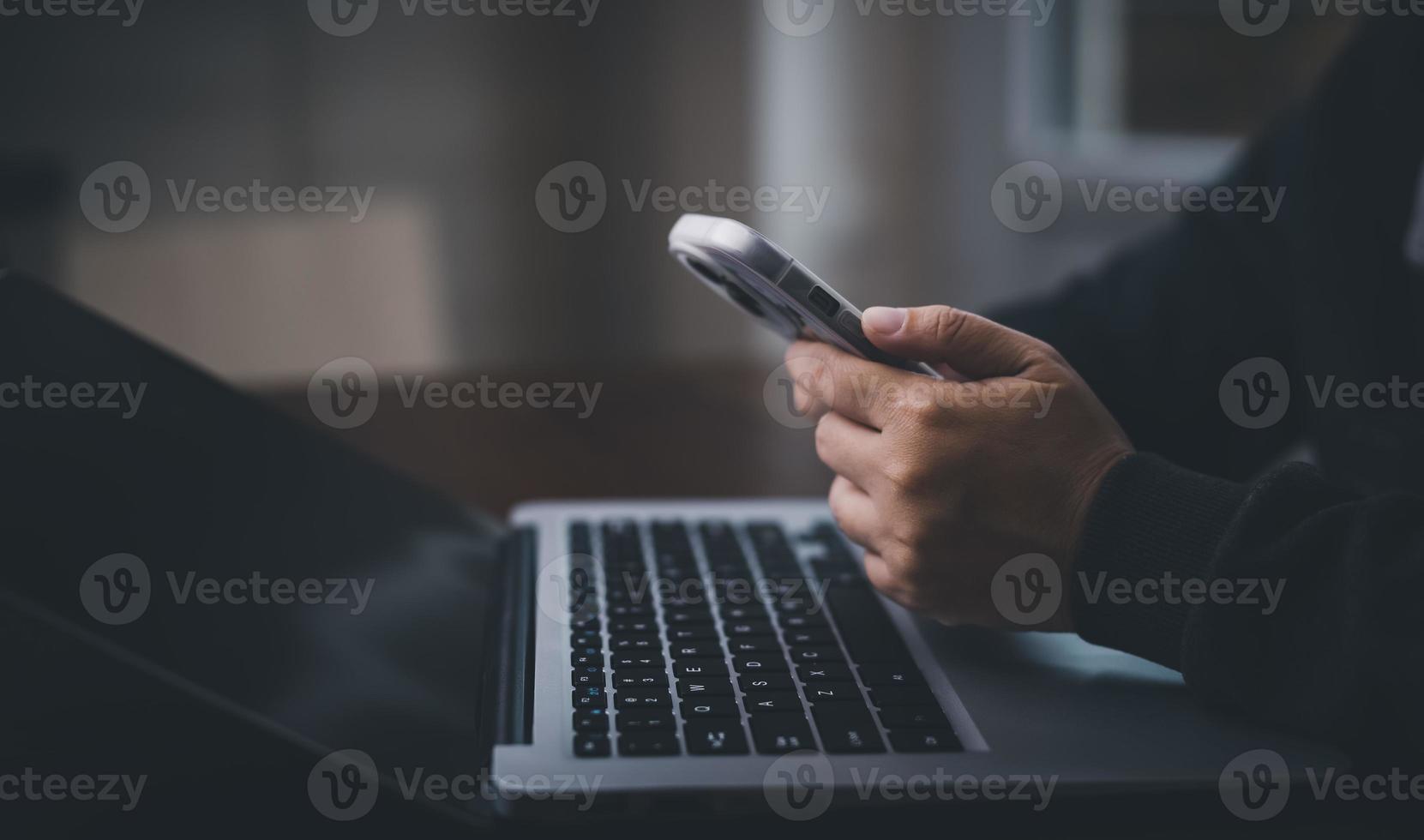 Businessman typing hands the laptop for the millennial project at home, online shopping and social networking, laptop device, and wireless technology concept, Student study business lifestyle photo