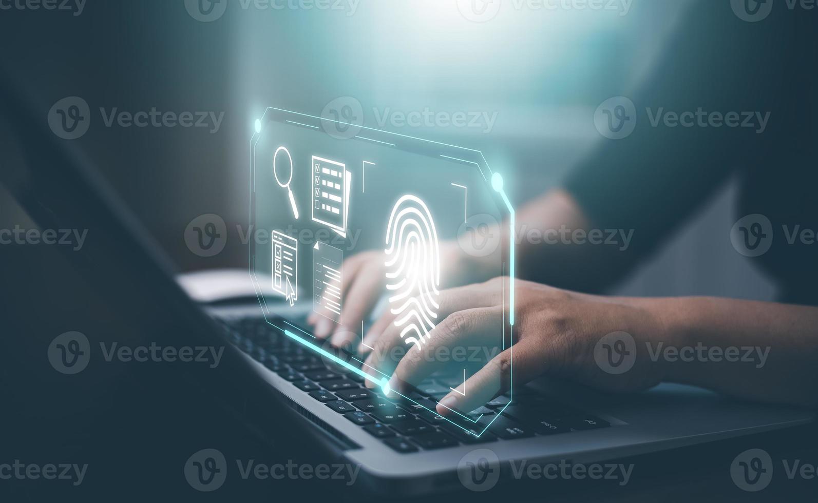 Hand touch fingerprint with virtual global with cyber security, Login, User, identification information security and encryption, secure access to users personal information, secure Internet access, photo
