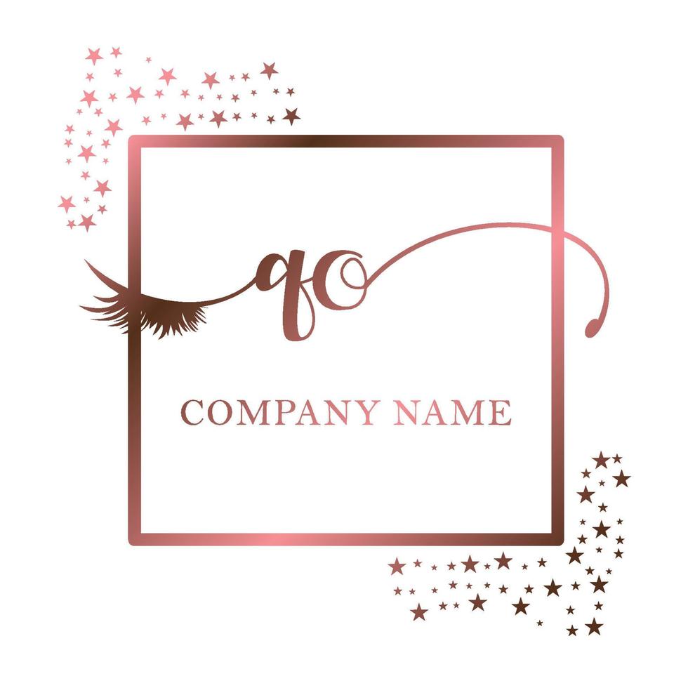 Initial logo QO handwriting women eyelash makeup cosmetic wedding modern premium vector