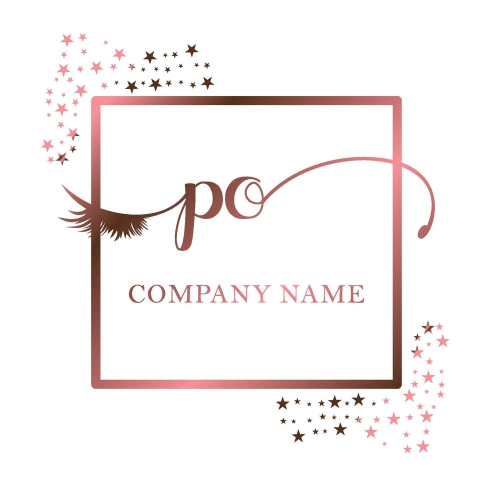 Initial logo PO handwriting women eyelash makeup cosmetic wedding modern premium vector