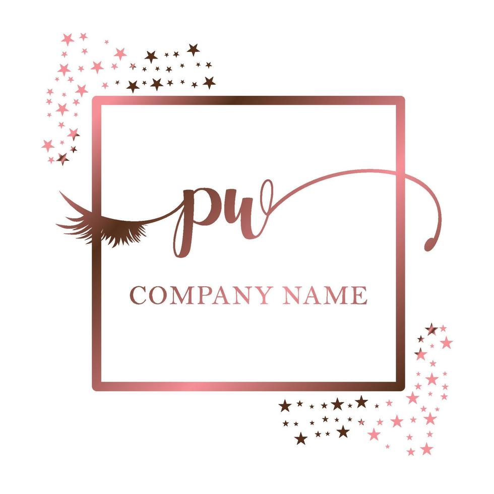 Initial logo PW handwriting women eyelash makeup cosmetic wedding modern premium vector