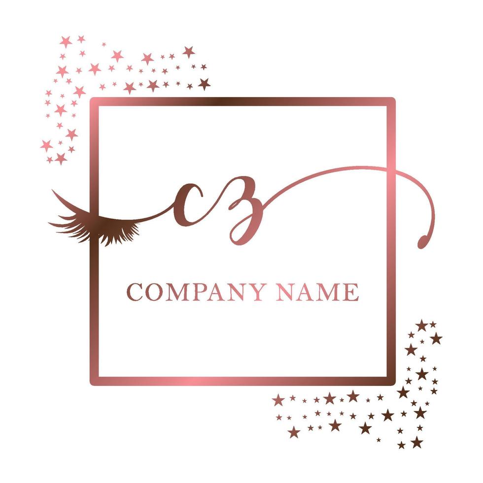 Initial logo CZ handwriting women eyelash makeup cosmetic wedding modern premium vector