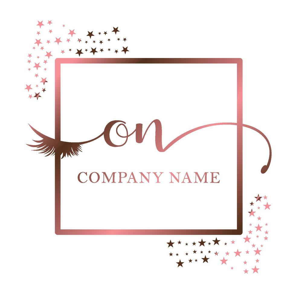 Initial logo ON handwriting women eyelash makeup cosmetic wedding modern premium vector