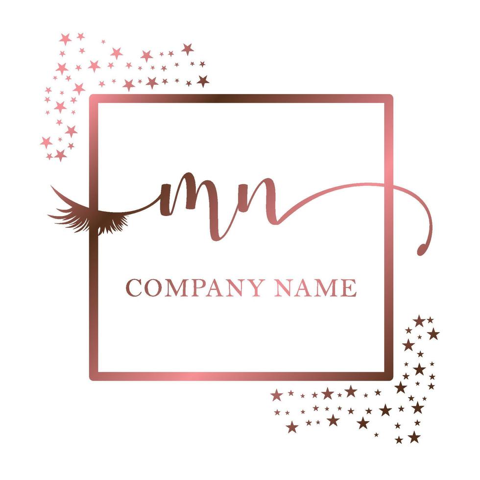 Initial logo MN handwriting women eyelash makeup cosmetic wedding modern premium vector