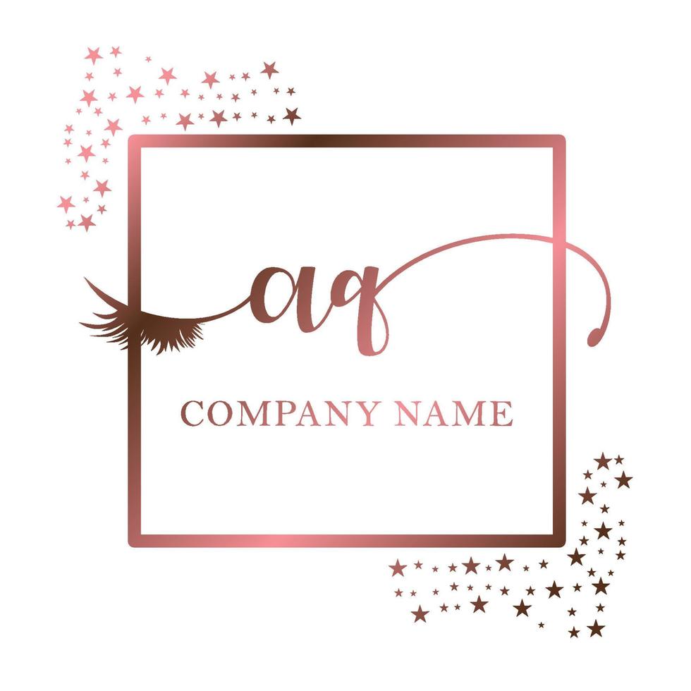 Initial logo AQ handwriting women eyelash makeup cosmetic wedding modern premium vector