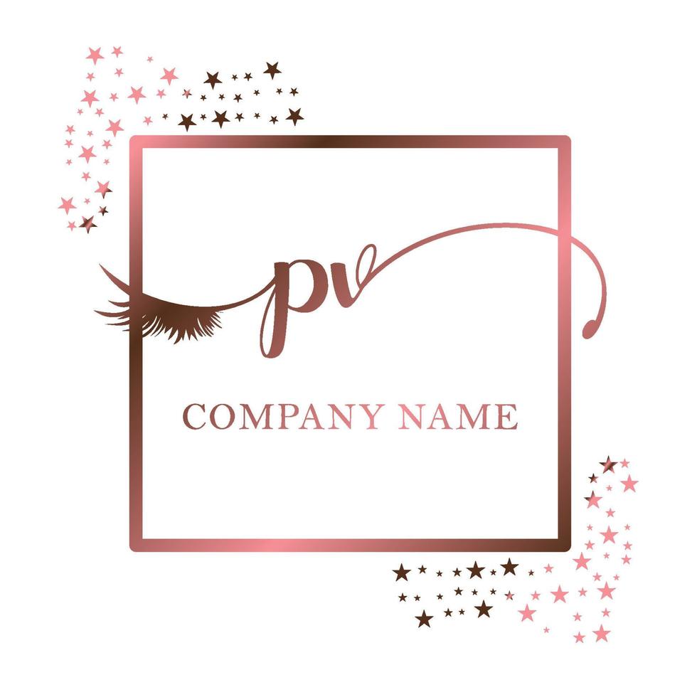 inicial logo pv escritura mujer pestaña maquillaje cosmético Boda moderno prima vector