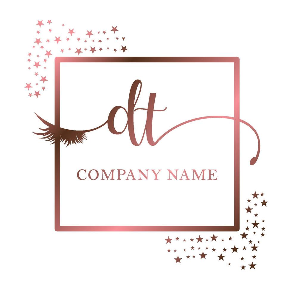 Initial logo DT handwriting women eyelash makeup cosmetic wedding modern premium vector