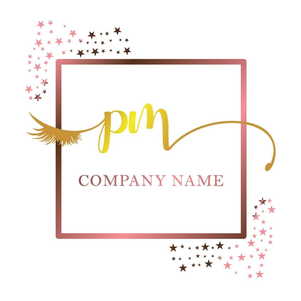 Initial logo PM handwriting women eyelash makeup cosmetic wedding modern premium vector