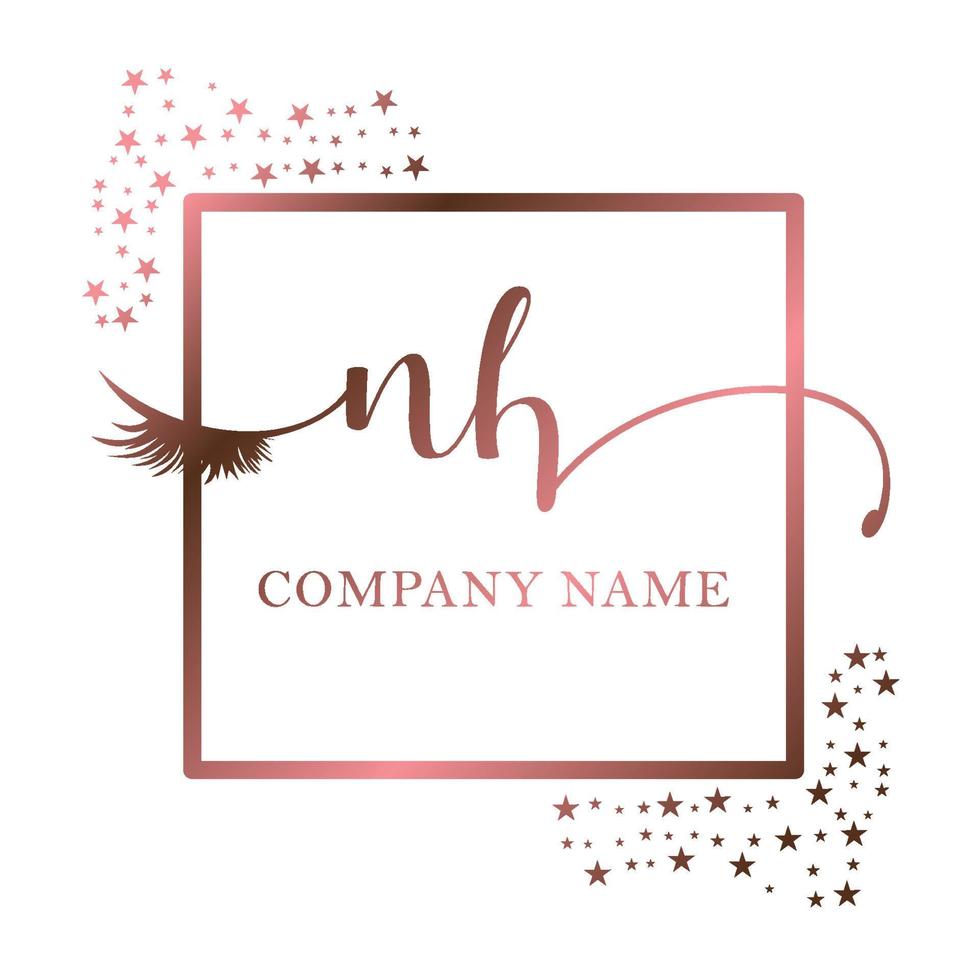 Initial logo NH handwriting women eyelash makeup cosmetic wedding modern premium vector