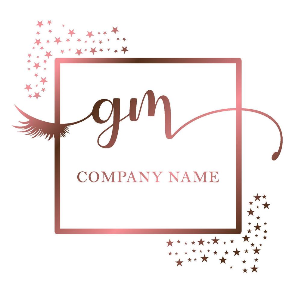 inicial logo gm escritura mujer pestaña maquillaje cosmético Boda moderno prima vector