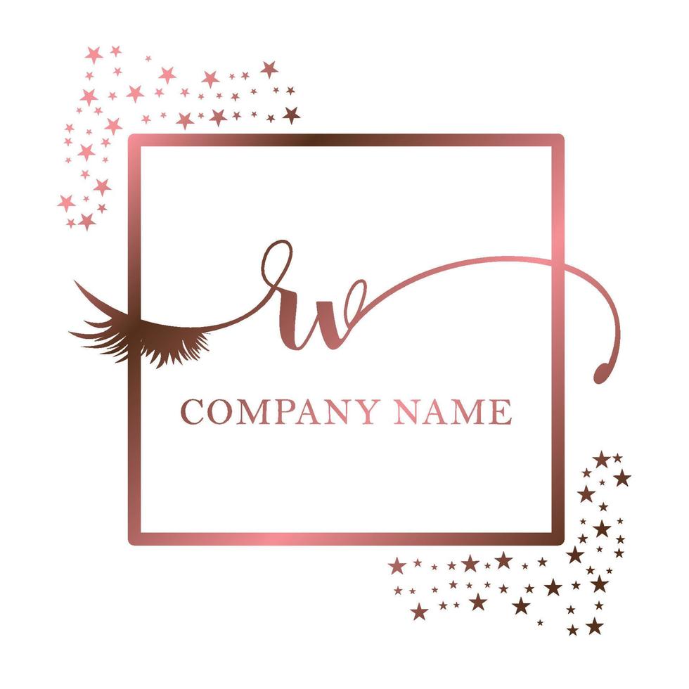 Initial logo RV handwriting women eyelash makeup cosmetic wedding modern premium vector