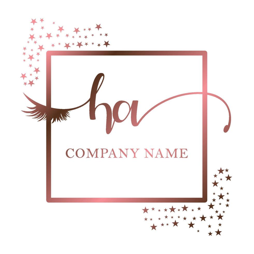 Initial logo HA handwriting women eyelash makeup cosmetic wedding modern premium vector