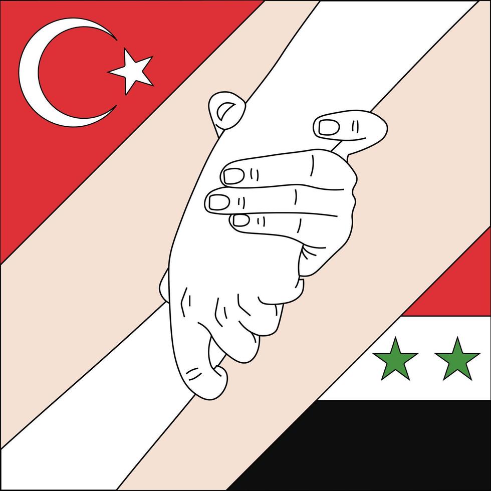 Pray for Turkey and Syria. Helping Turkey and Syria in the 2023 earthquake. Helping Hand vector