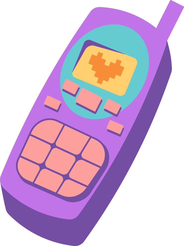 plano retro diseño. retro teléfono, antiguo Años 90 célula teléfono en plano estilo en transparente antecedentes vector