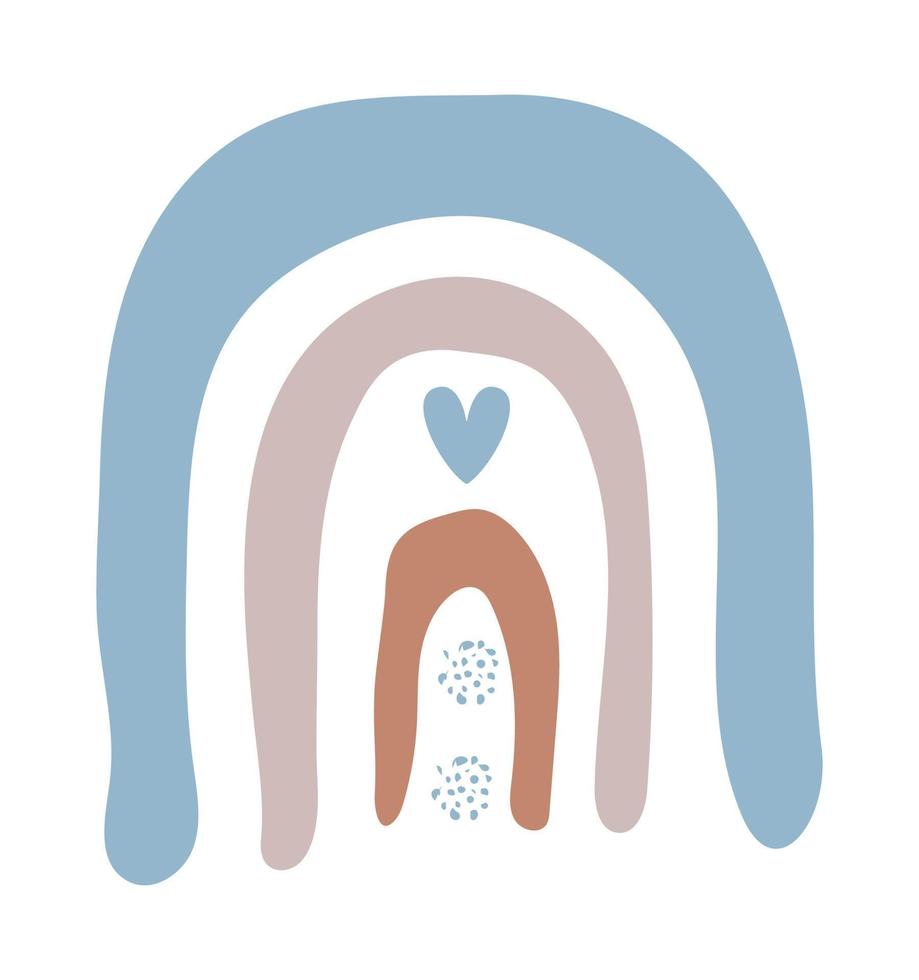 Cute boho rainbow in minimal style, vector illustration in beige and blue colors