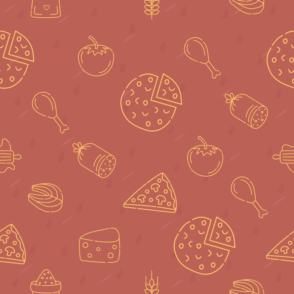 Food monochrome seamless pattern in red and yellow shades vector