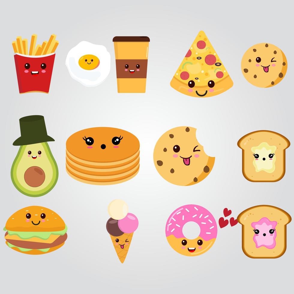 Cute Kawaii Food Clip Art, Food Illustration 20086427 Vector Art at ...