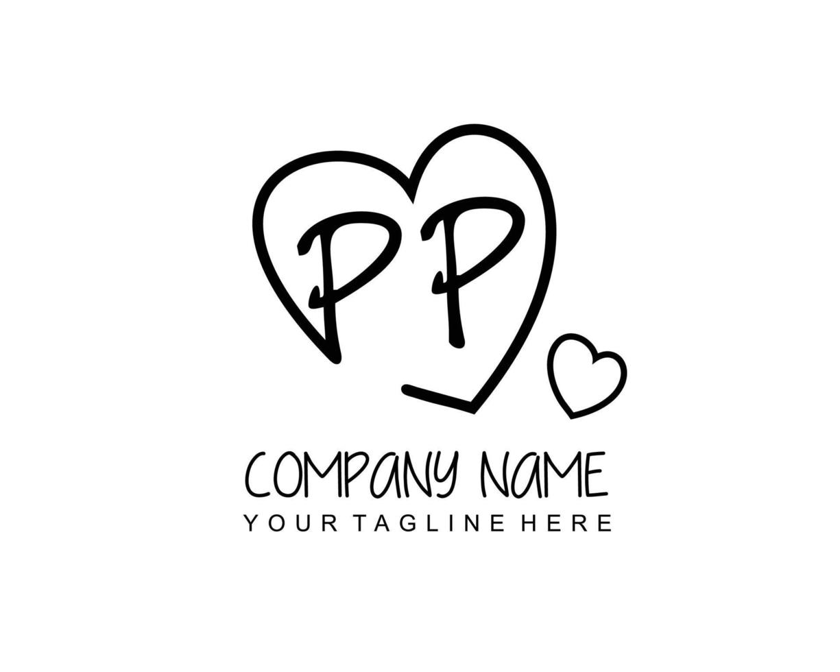 Initial PP with heart love logo template vector