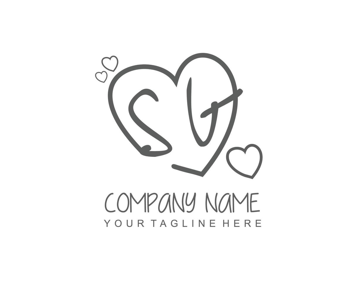 Initial SG with heart love logo template vector