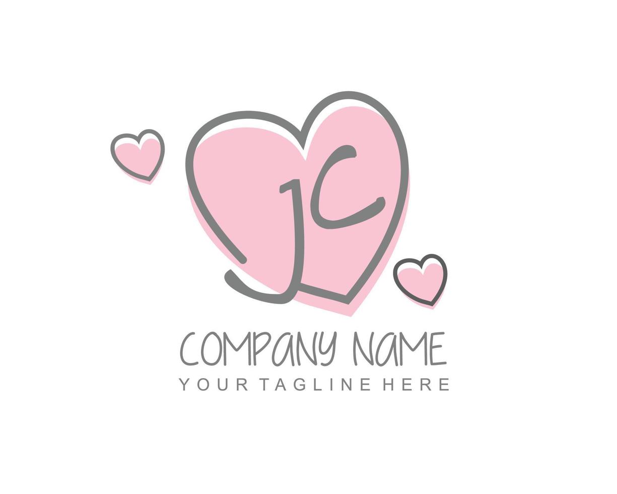 Initial JC with heart love logo template vector