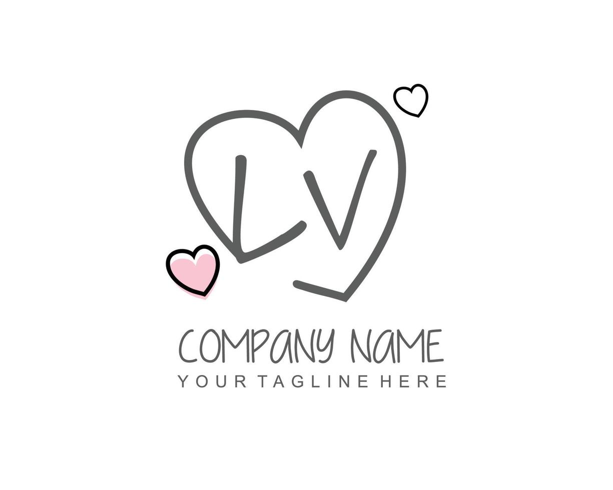 Initial LV with heart love logo template vector