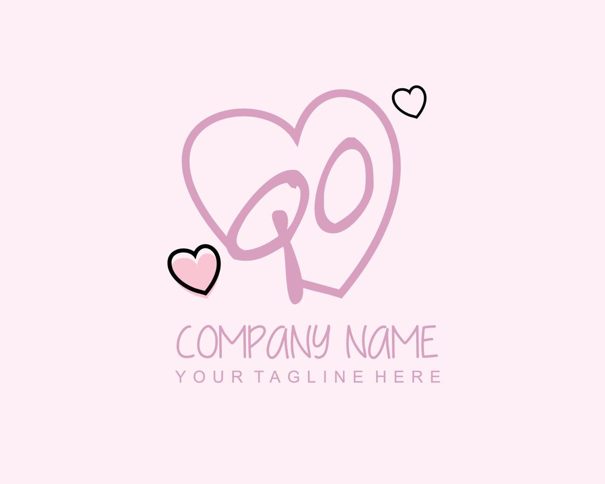 Initial QO with heart love logo template vector