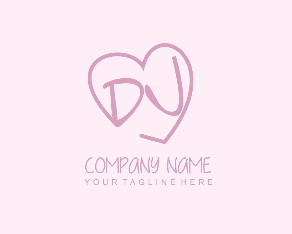 Initial DV with love logo template vector