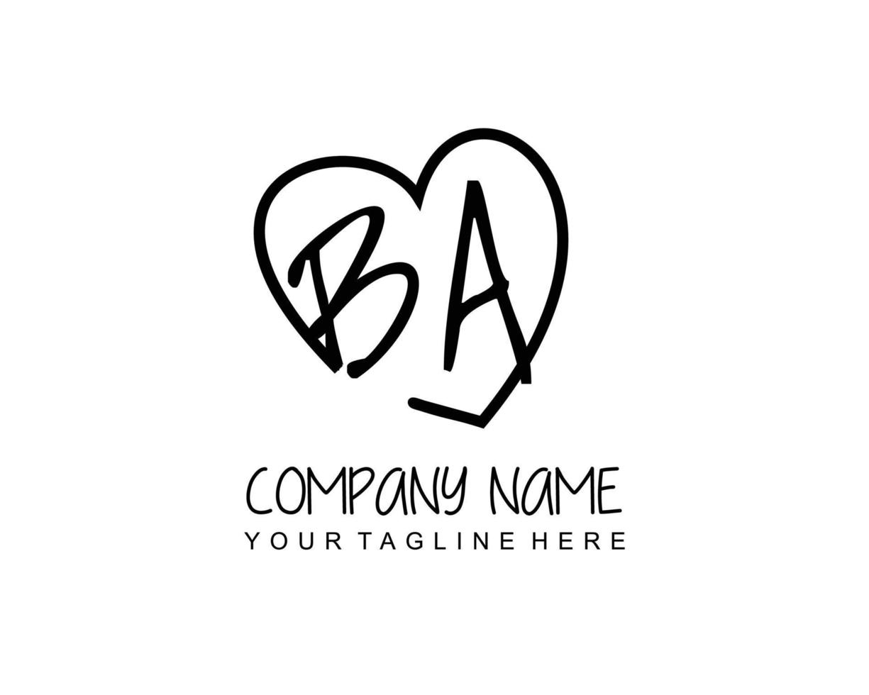 Initial BA with love logo template vector