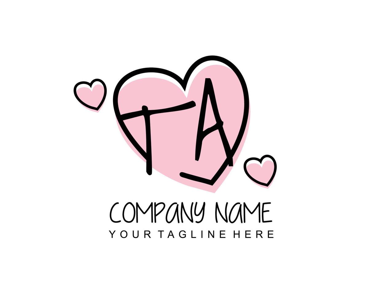 Initial TA with heart love logo template vector