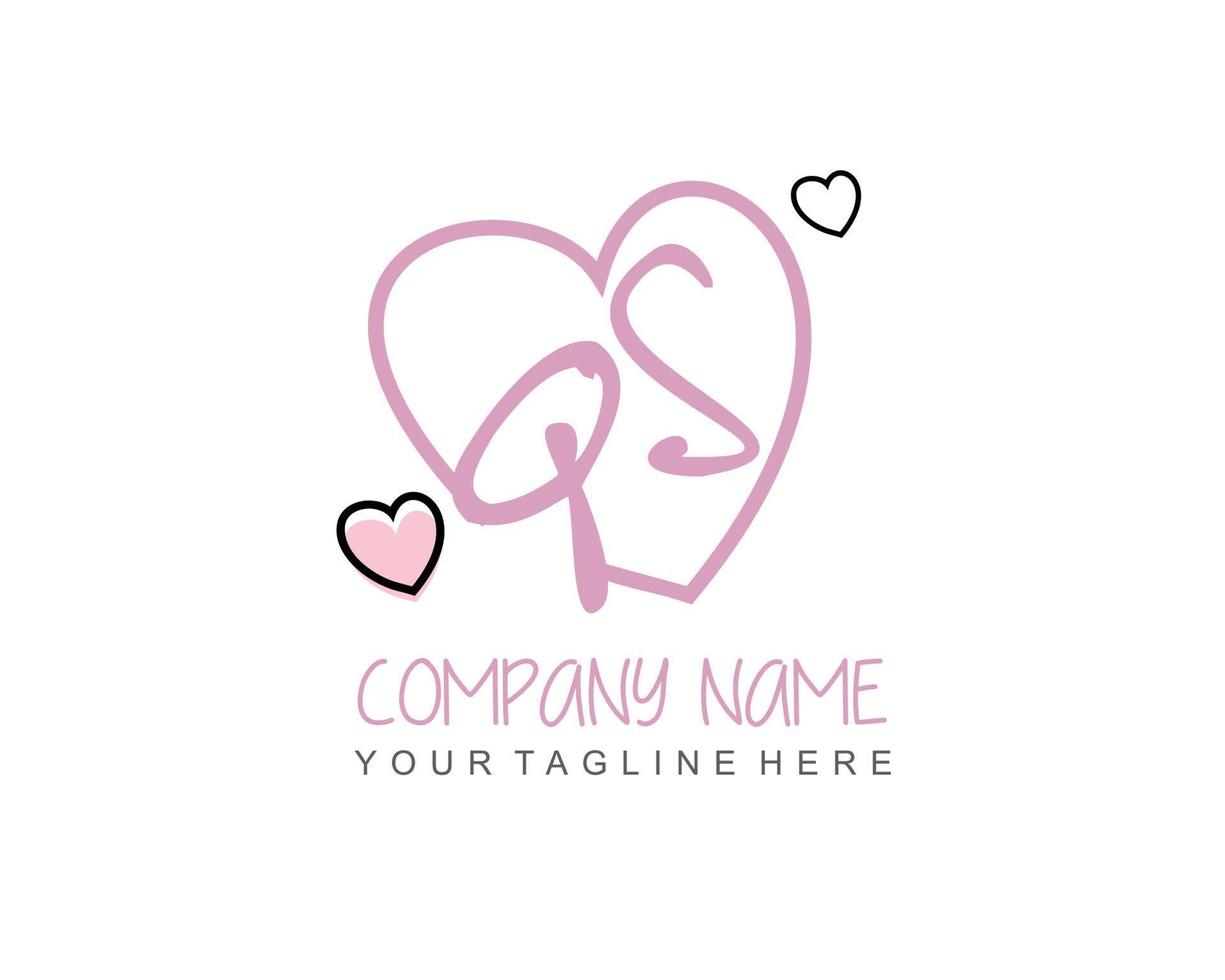 Initial QS with heart love logo template vector