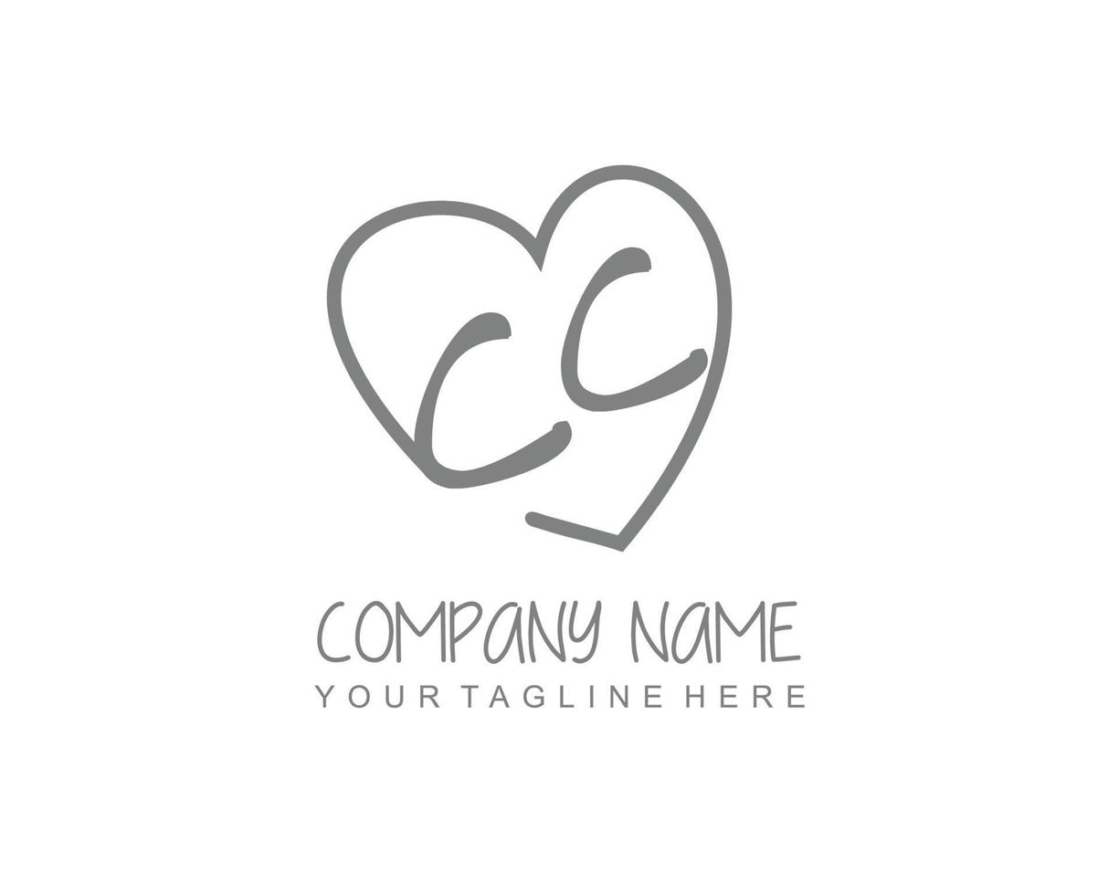 Initial CC with love logo template vector