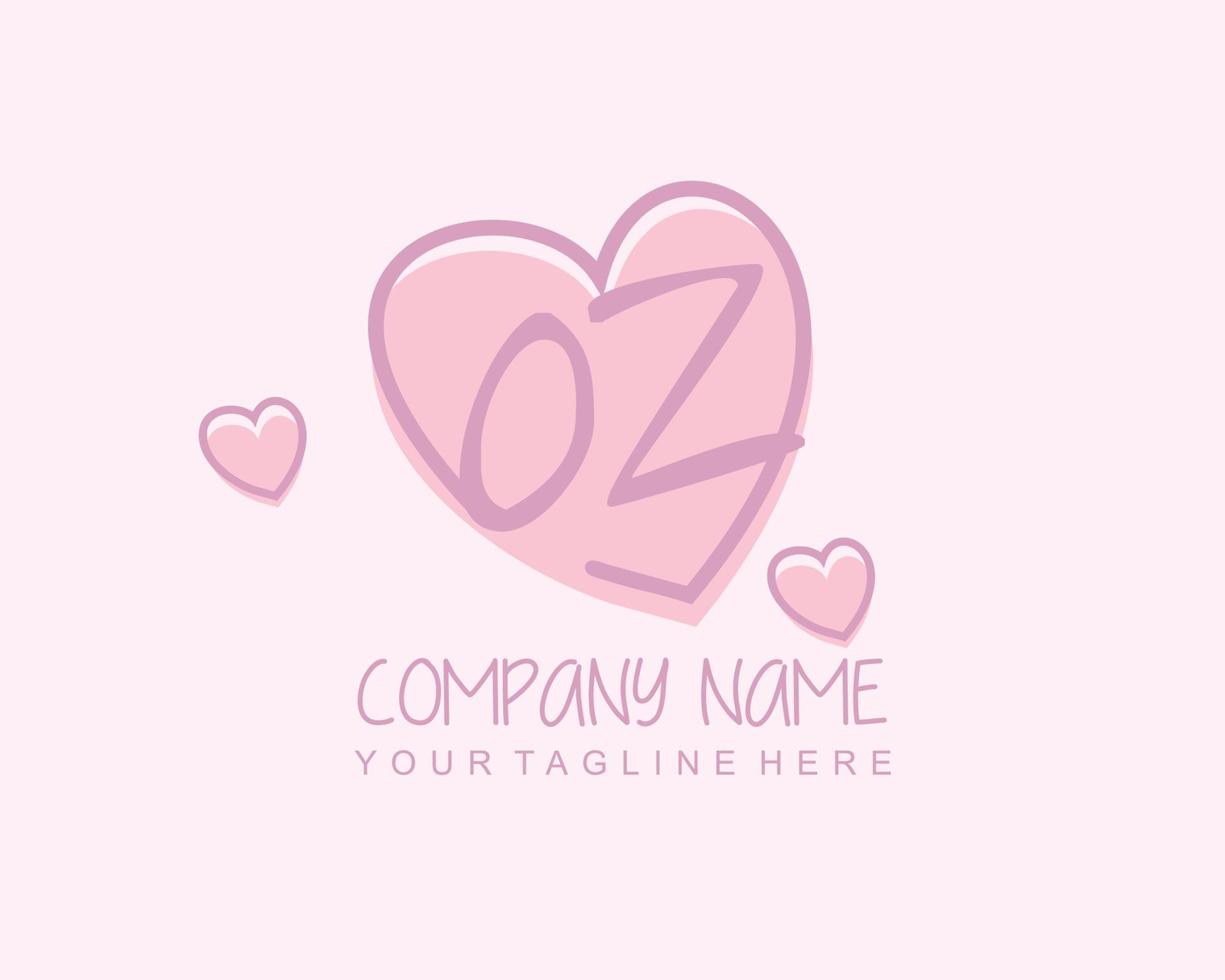 Initial OZ with heart love logo template vector