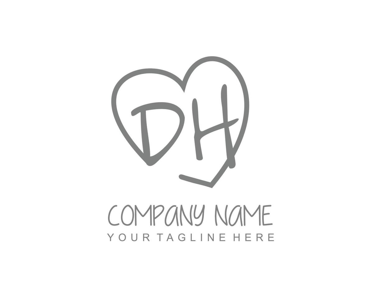 Initial DH with love logo template vector