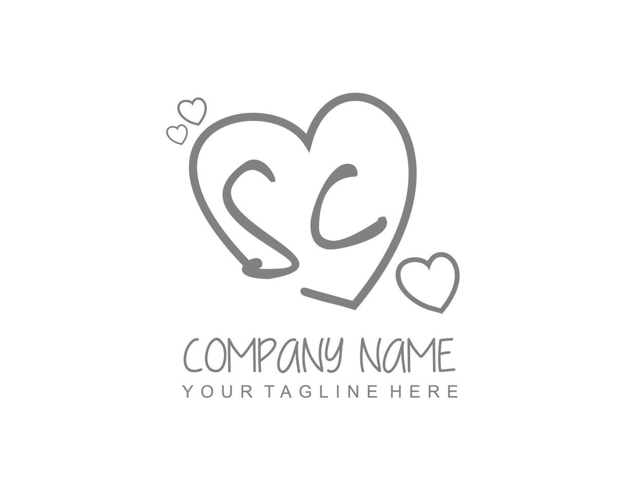 Initial SC with heart love logo template vector
