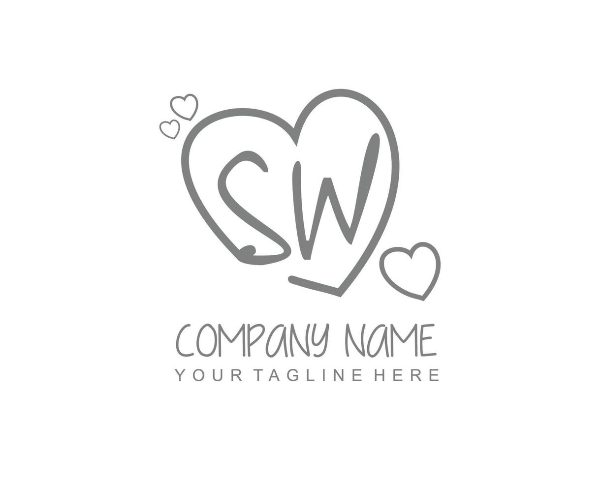 Initial SW with heart love logo template vector