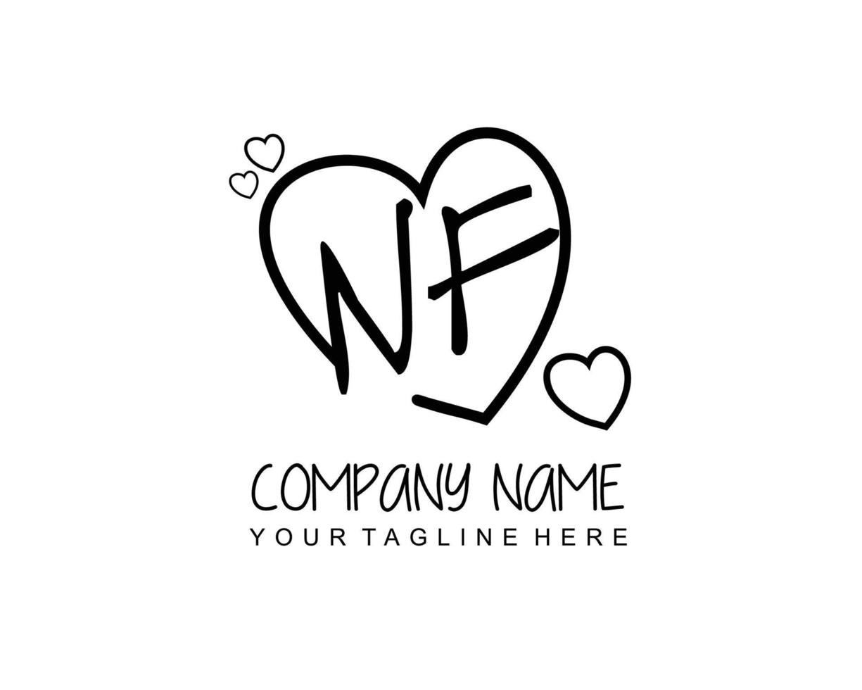 Initial NF with heart love logo template vector