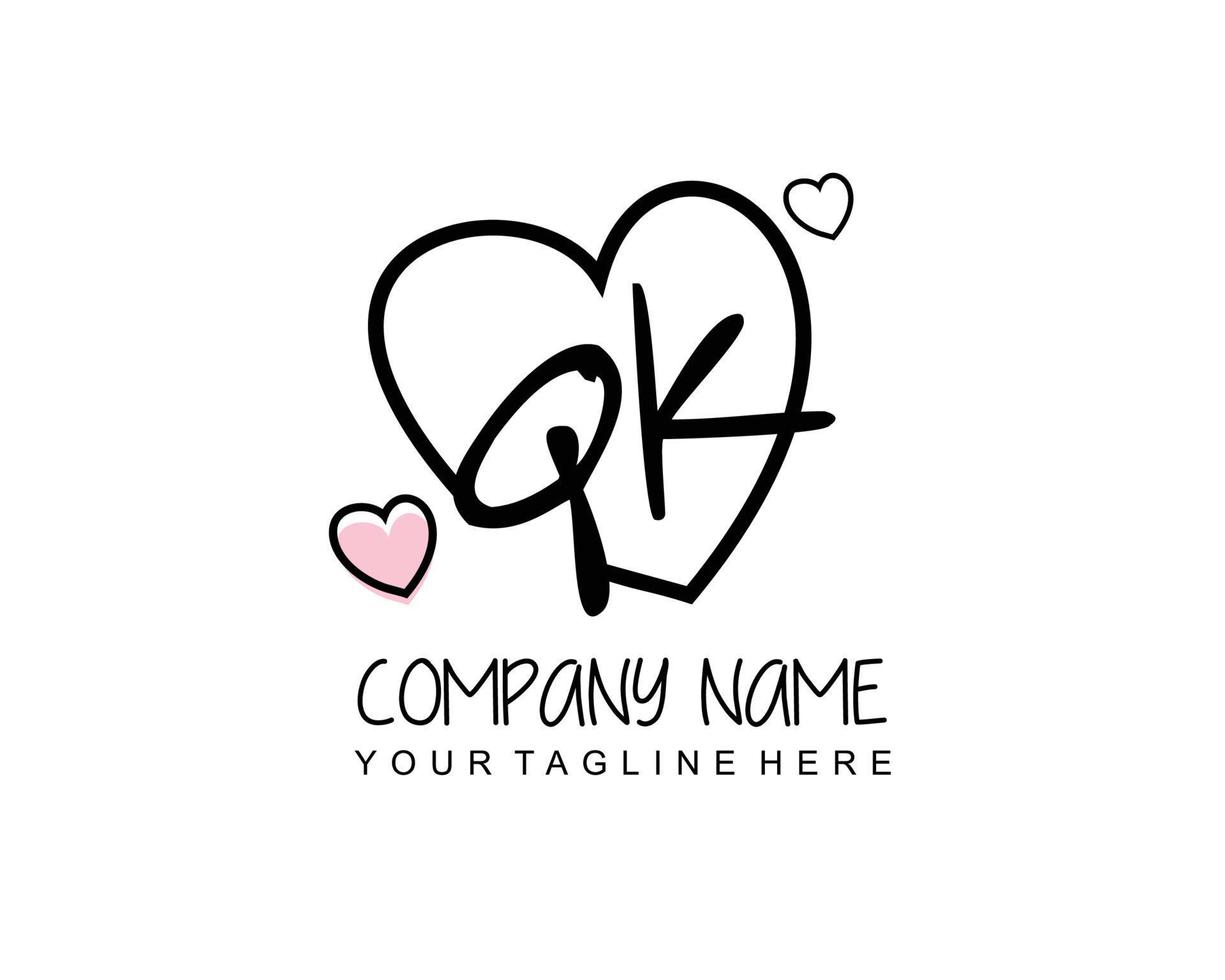 Initial QK with heart love logo template vector