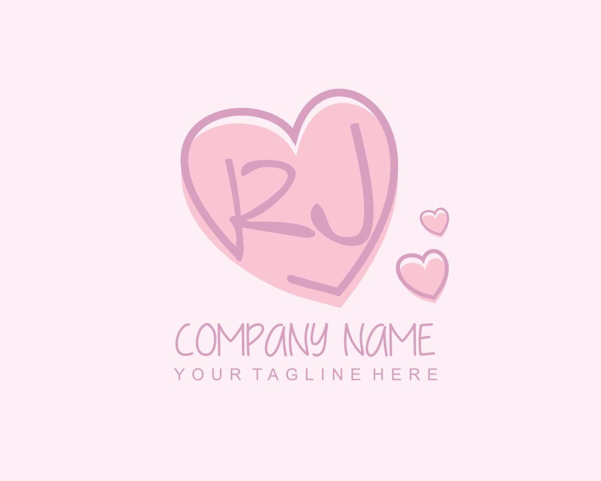 Initial RJ with heart love logo template vector