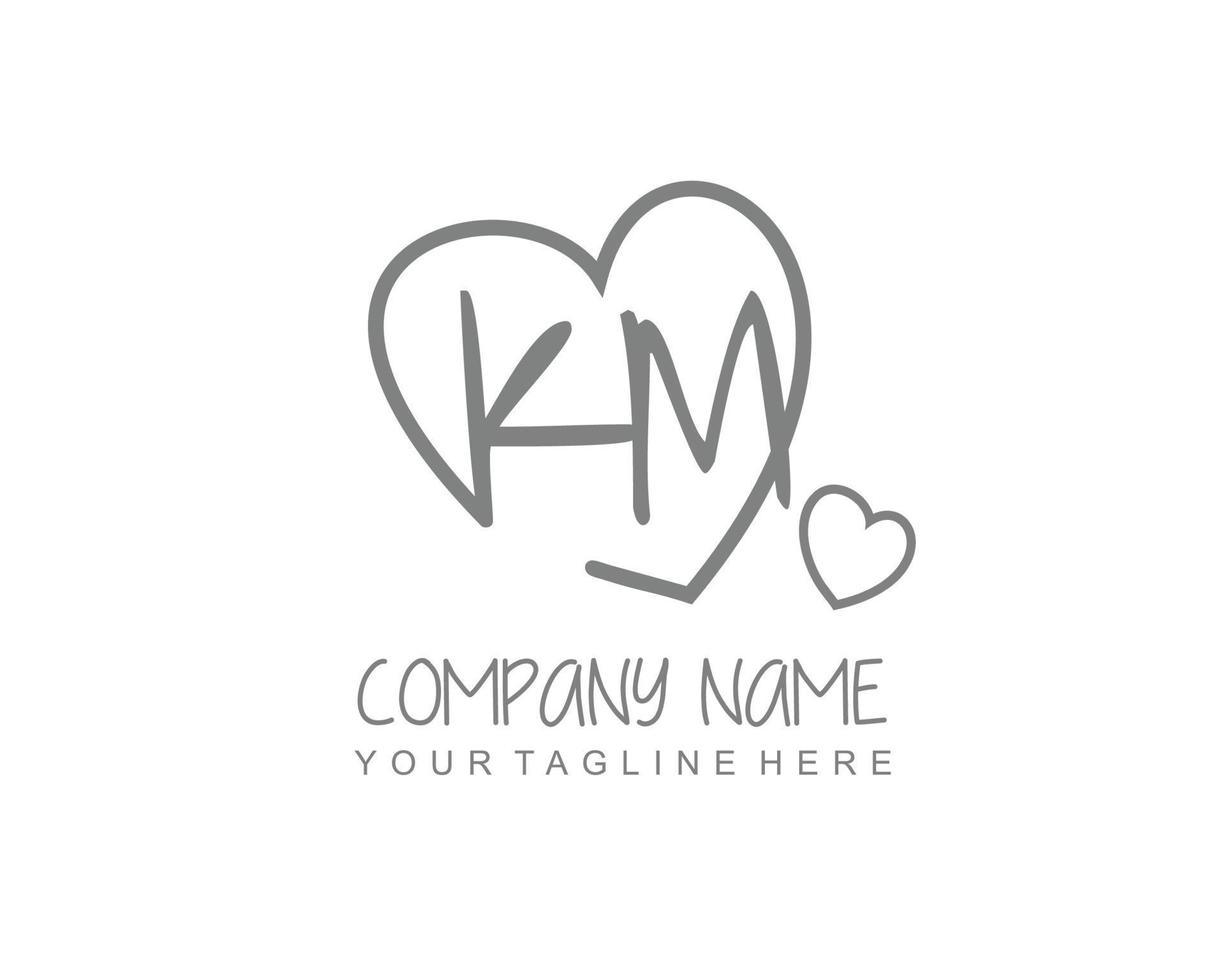 Initial KM with heart love logo template vector
